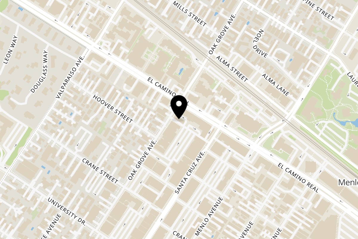 Map showing the location of Shiok Singapore Kitchen on 625 Oak Grove Avenue in Menlo Park
